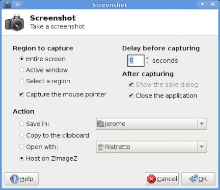 Xfce4 Screenshooter 1.6.0 interface